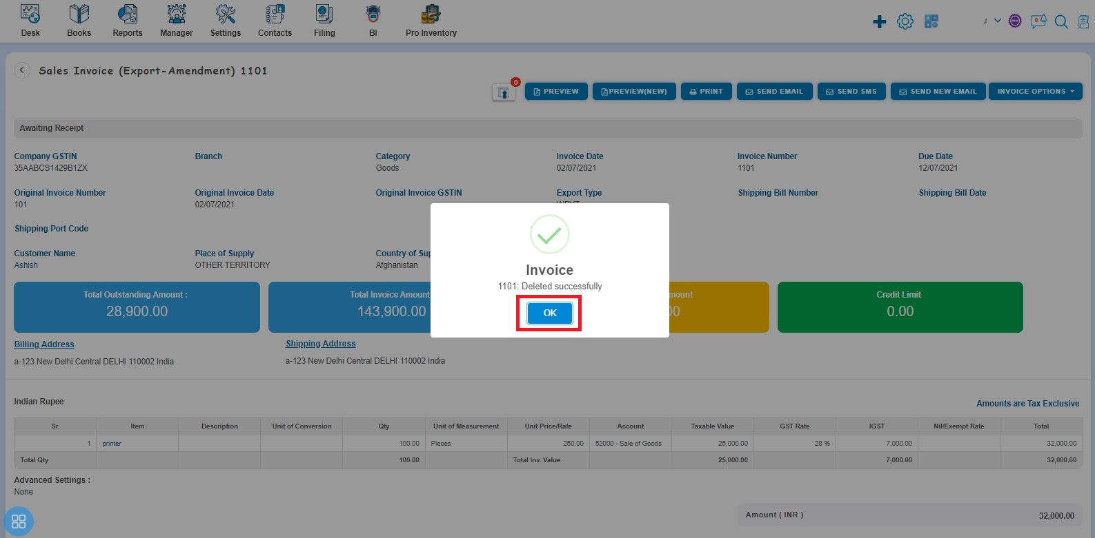 amendment-how-to-edit-delete-amendment-of-export-invoice-click-ok-on-invoice-deleted-successfully