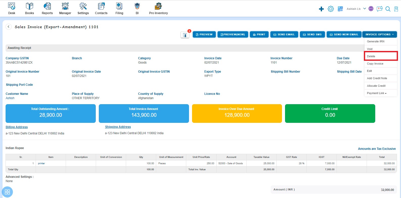 amendment-how-to-edit-delete-amendment-of-export-invoice-click-on-delete