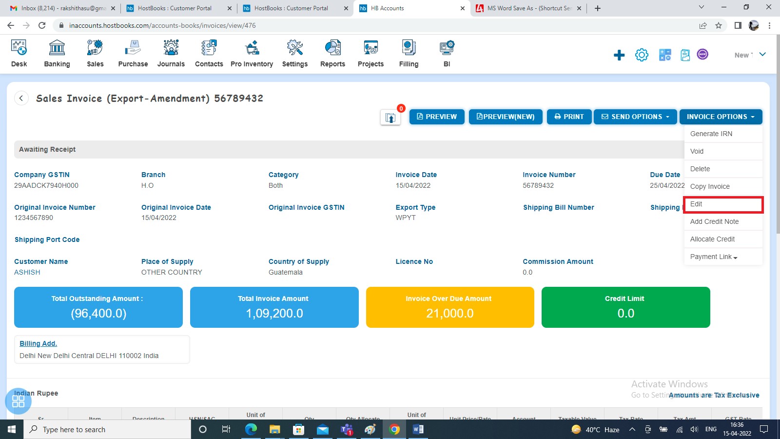 amendment-how-to-edit-delete-amendment-of-export-invoice-click-on-edit