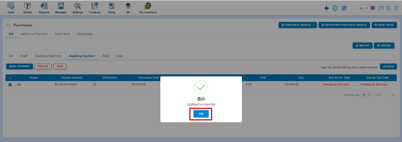 how-to-void-delete-bill/purchase-how-to-void-and-delete-bill-click-ok-on-bill-updated-successfully-two