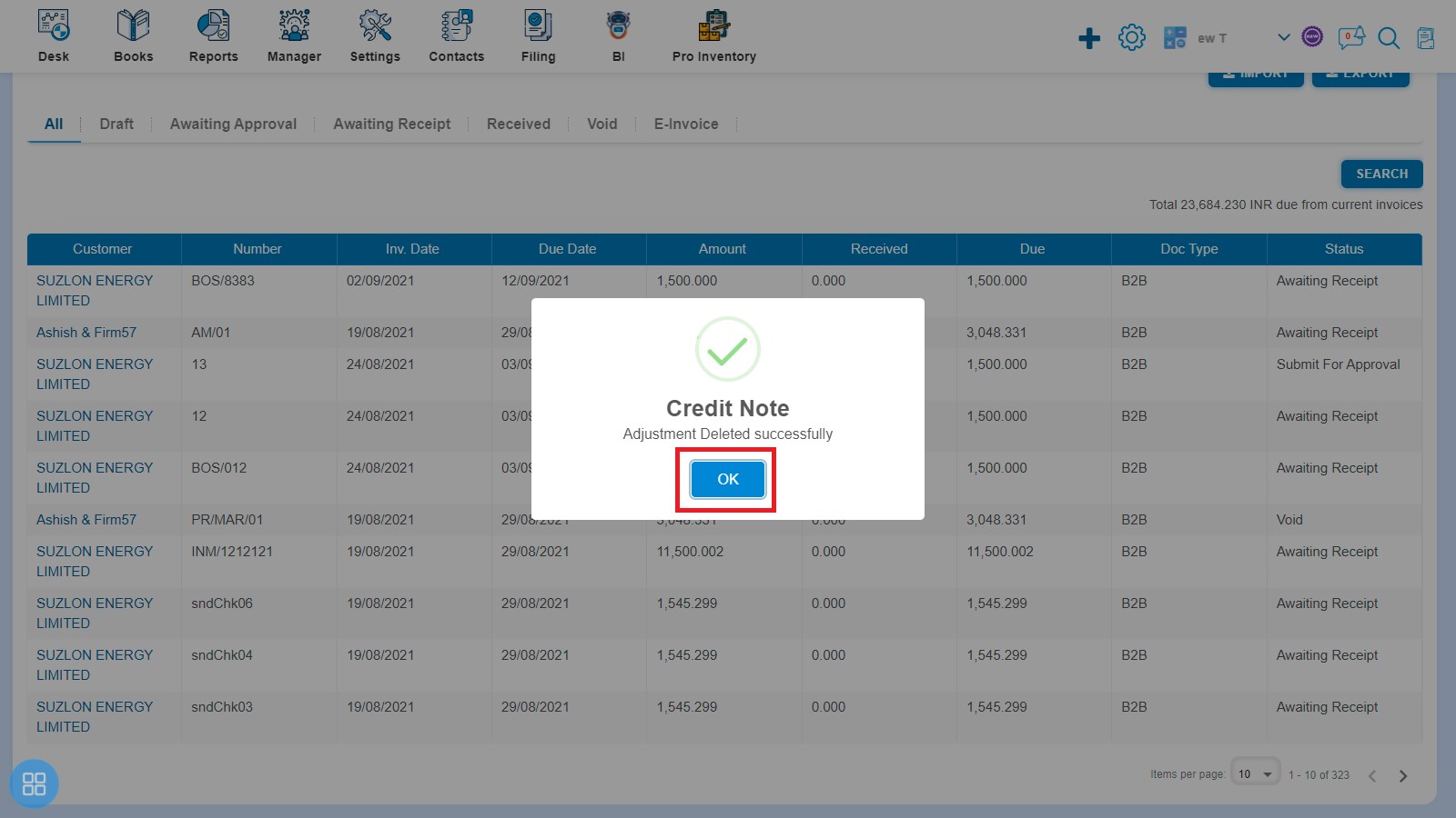 sales-how-to-add-credit-note-with-bill-bos-after-click-ok-adjustment-deleted-successfully-delete-adjustment-second