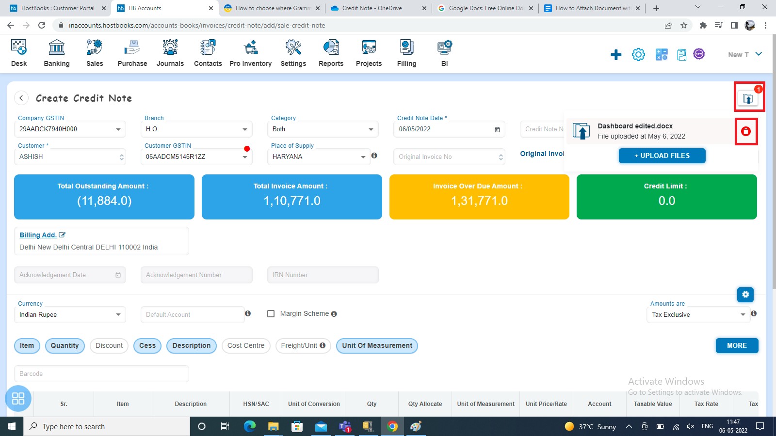 sales-how-to-attach-document-with-credit-note-option-of-uploading-document-will-show