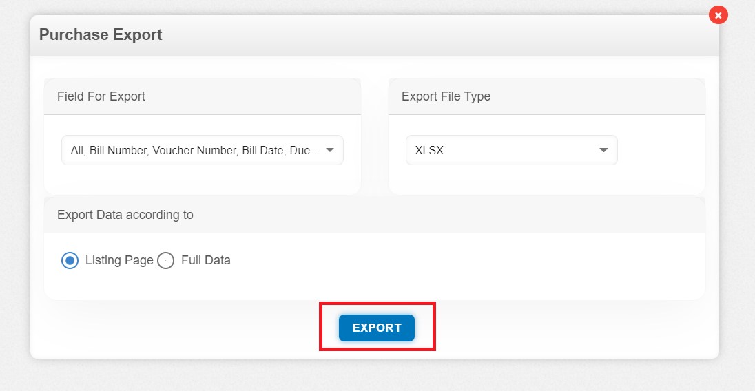 purchase-bill-how-export-bills-there-are-two-way-to-export-listing-page-or-full-dataclick-on-export