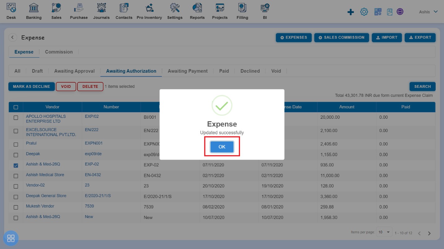 expense-how-to-void-expense-click-ok-expense-updated-successfully-popup-void-second-way