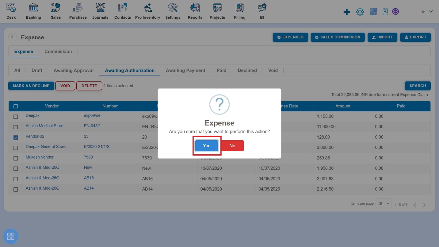 expense-how-to-void-expense-click-yes-on-inorder-to-delete-expense-popup-delete-second-way