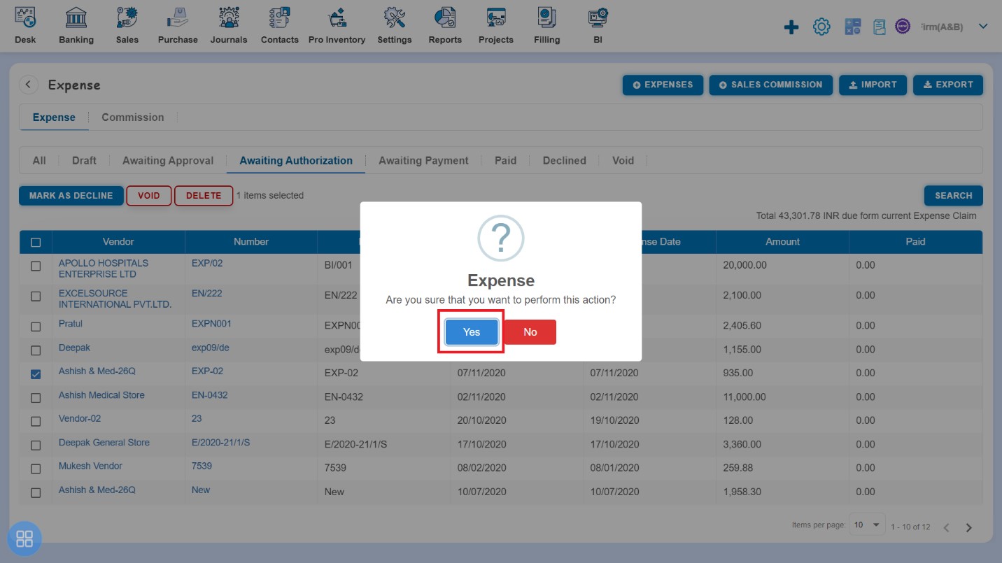 expense-how-to-void-expense-click-yes-on-inorder-to-voide-expense-popup-void-second-way