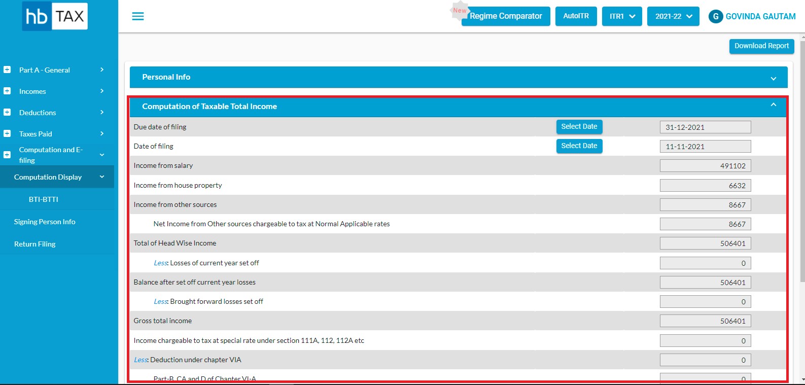 clickon-computationof-taxable-total-incometo-view