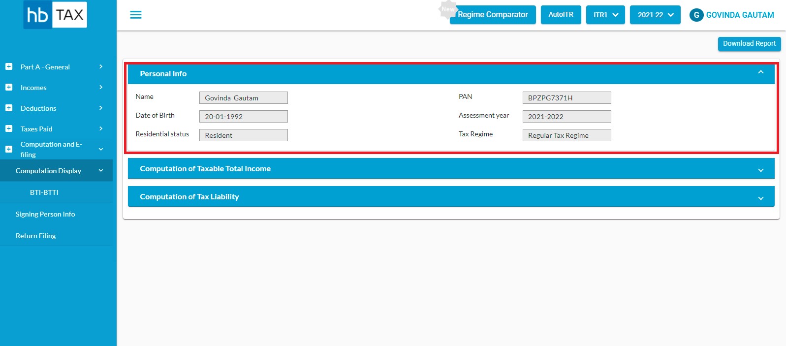 computation-comp-display-residential-status-and-tax-regime