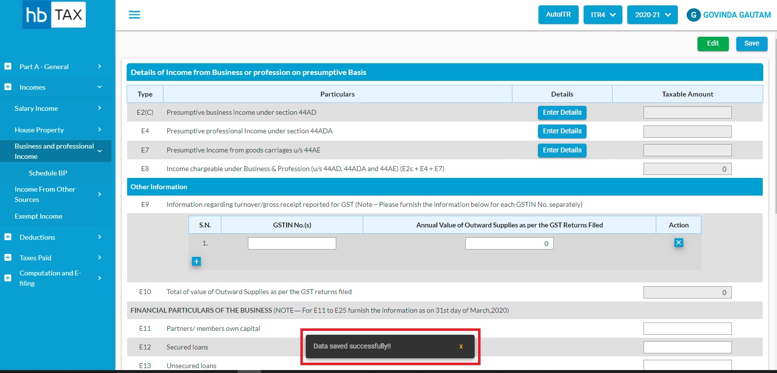 incm-from-busines-and-profsn-amessage-will-appearas-data-saved-successfully