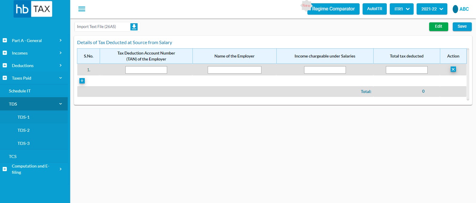 taxes-paid-tds-clickon-tdsone-tab