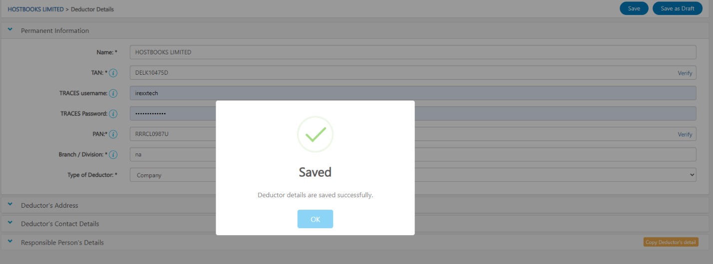 tds-create-a-new-deductor-click-ok-on-deductor-details-saved-successfullly