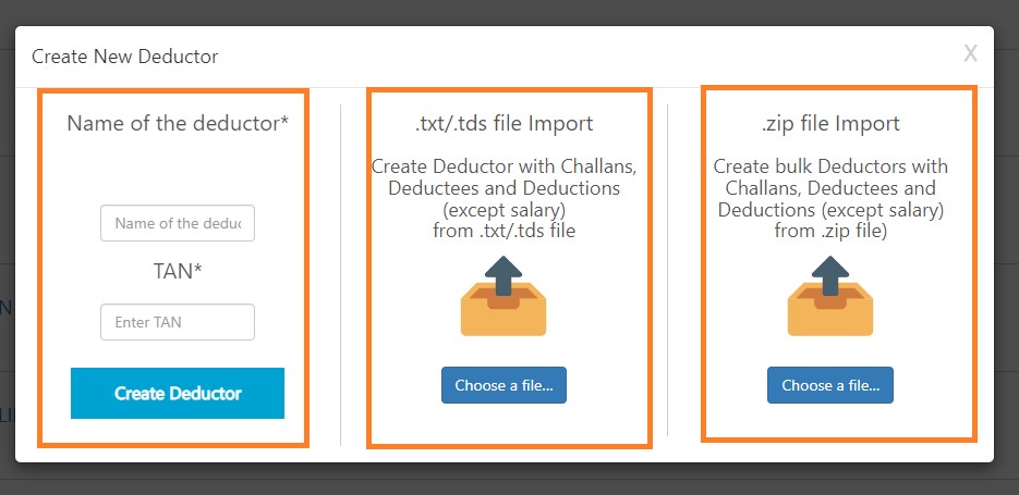 tds-create-a-new-deductor-you-will-get-three-options