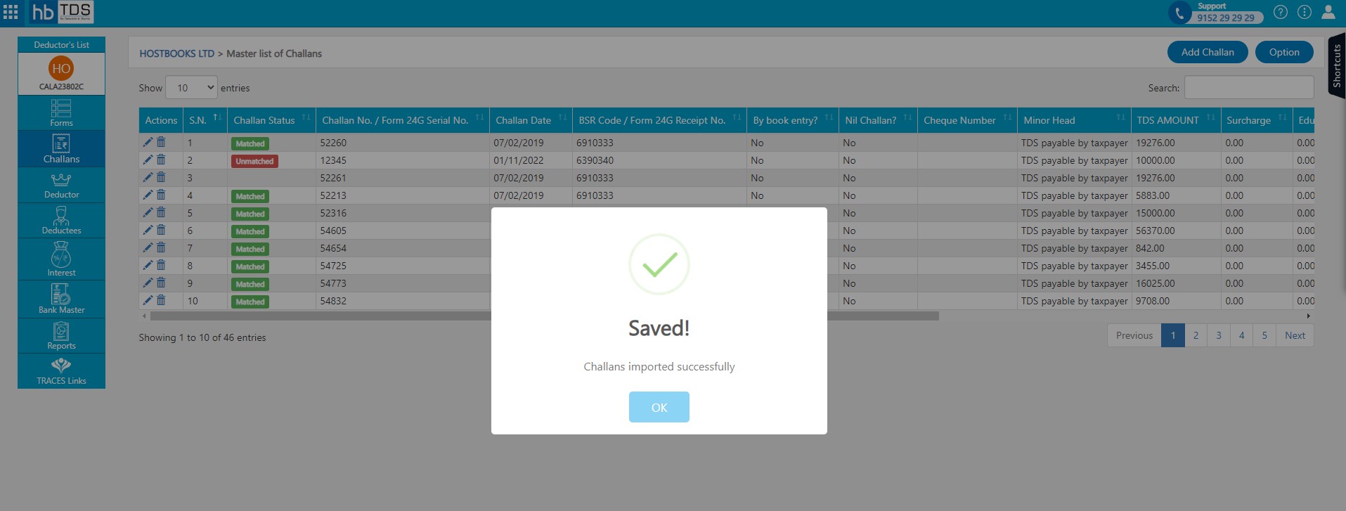 tds-view-add-challans-click-ok-on-challan-imported-successfully